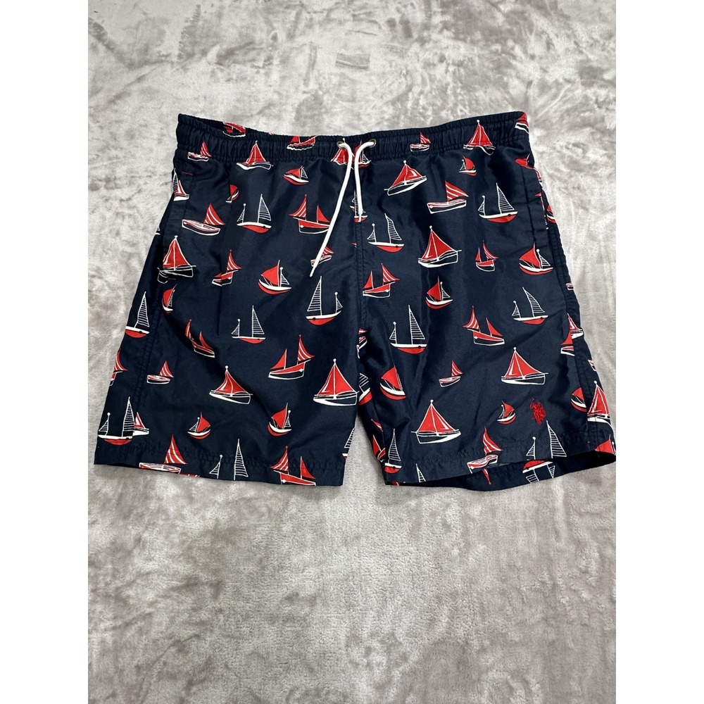 U.S. Polo Assn. Vintage Shorts Men's Size Large Blue Red Sailboats Lined‎ EUC